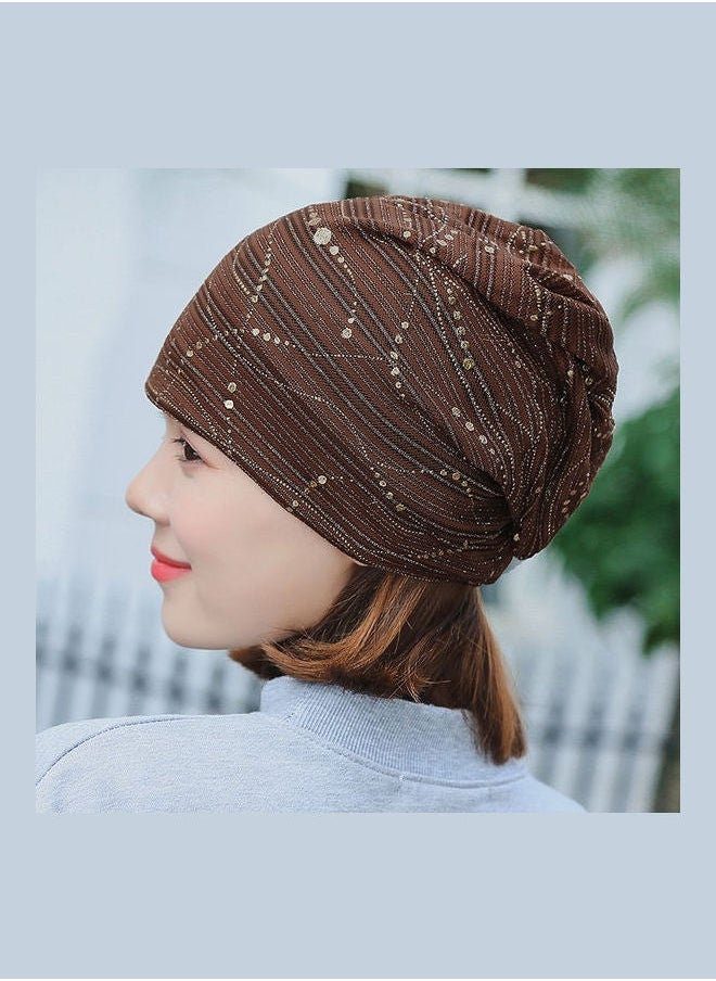 NIBEMINENT - Breathable Muslim Sequin Turban Brown - Image 1