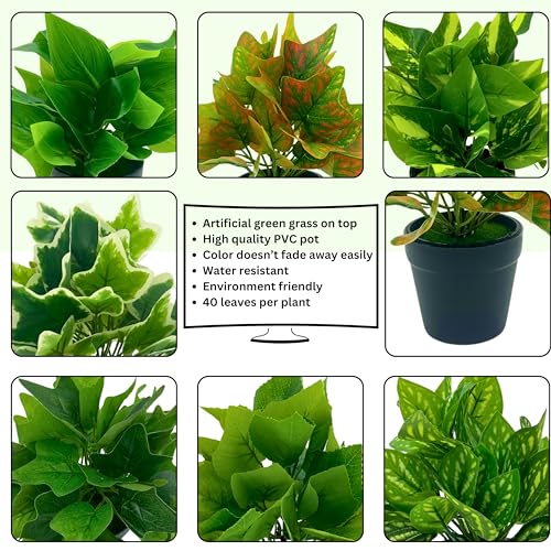 Tdas Artificial Plants Leaves Potted Plant Home Decor Greenery Eucalyptus Small Faux With Pot For Indoor Shelf Farmhouse Desk Bathroom Bedroom Office Decoration (Design1-2Pcs) - Plastic - Image 4