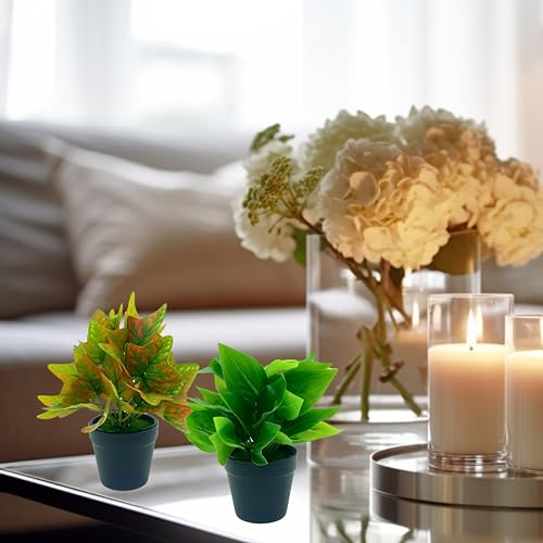 Tdas Artificial Plants Leaves Potted Plant Home Decor Greenery Eucalyptus Small Faux With Pot For Indoor Shelf Farmhouse Desk Bathroom Bedroom Office Decoration (Design1-2Pcs) - Plastic - Image 3