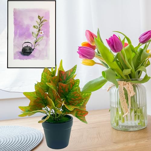 Tdas Artificial Plants Leaves Potted Plant Home Decor Greenery Eucalyptus Small Faux With Pot For Indoor Shelf Farmhouse Desk Bathroom Bedroom Office Decoration (Design1-2Pcs) - Plastic - Image 5