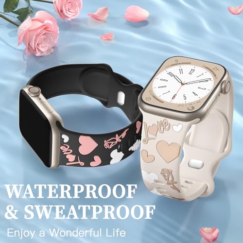 Witzon Cute Floral Band Compatible with Apple Watch Bands for Women 40mm 41mm 42mm 38mm 44mm 45mm 46mm 49mm, Engraved Flower Soft Silicone Dressy Strap for iWatch Series 11 10 9 8 7 6 5 4 SE 3 2 1 - Image 5