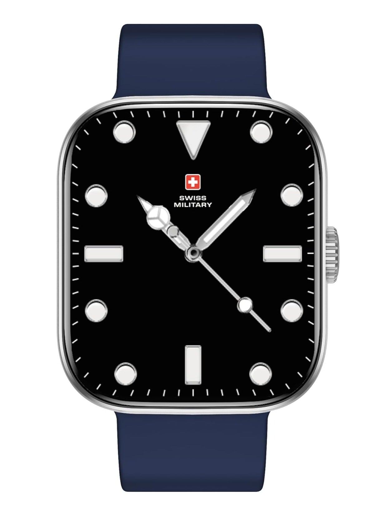 Swiss Military ALPS4 Smartwatch 1.75" AMOLED, Bluetooth Calling, Multi Language, Fitness Tracking, Wireless Charging, 7 Days Battery, IP67, iOS/Android Compatible, Silver Frame & Blue Silicon Strap