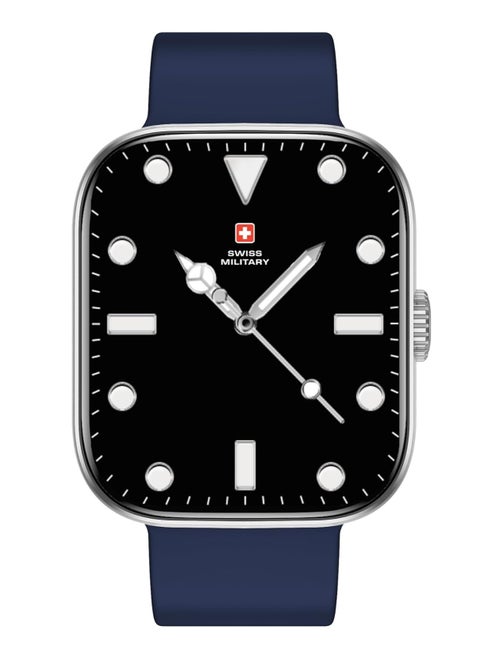Swiss Military ALPS4 Smartwatch 1.75" AMOLED, Bluetooth Calling, Multi Language, Fitness Tracking, Wireless Charging, 7 Days Battery, IP67, iOS/Android Compatible, Silver Frame & Blue Silicon Strap