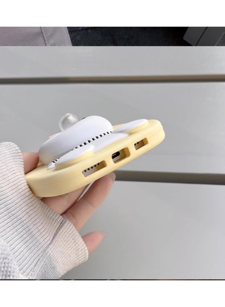 Cute 3D bubble blowing rabit with teeth for I phone16 mobile phone case silicone – Light Yellow - Image 5