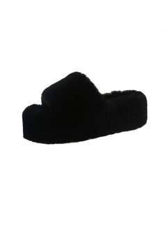 2024 Autumn/Winter New Womens Plush Slippers Thick Sole Outer Wear One-Row Home Use Cotton Slippers Export Version black