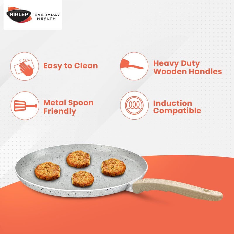 NIRLEP سلسلة جوي 25 سم طاوة | طهي غير لاصق بتشطيب جرانيت | قاعدة تحريض طاوة 25 سم | مقلاة مسطحة/طاوة بمقابض ناعمة | استخدم كطاوة دوسا، طاوة روتي | طهي صحي | ضمان 1 سنة من باجاج | رمادي - Image 4