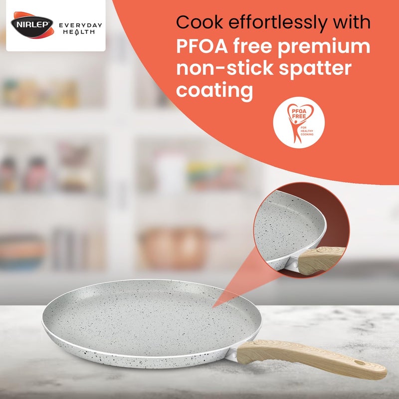 NIRLEP سلسلة جوي 25 سم طاوة | طهي غير لاصق بتشطيب جرانيت | قاعدة تحريض طاوة 25 سم | مقلاة مسطحة/طاوة بمقابض ناعمة | استخدم كطاوة دوسا، طاوة روتي | طهي صحي | ضمان 1 سنة من باجاج | رمادي - Image 3