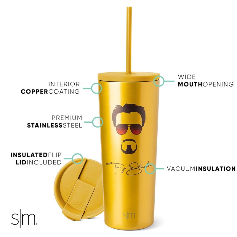 Simple Modern Marvel Iron Man Tony Stark Insulated Tumbler Cup with Flip Lid and Straw Lid | Gifts for Women Men Reusable Stainless Steel Water Bottle Travel Mug | Classic Collection | 24oz - Image 2