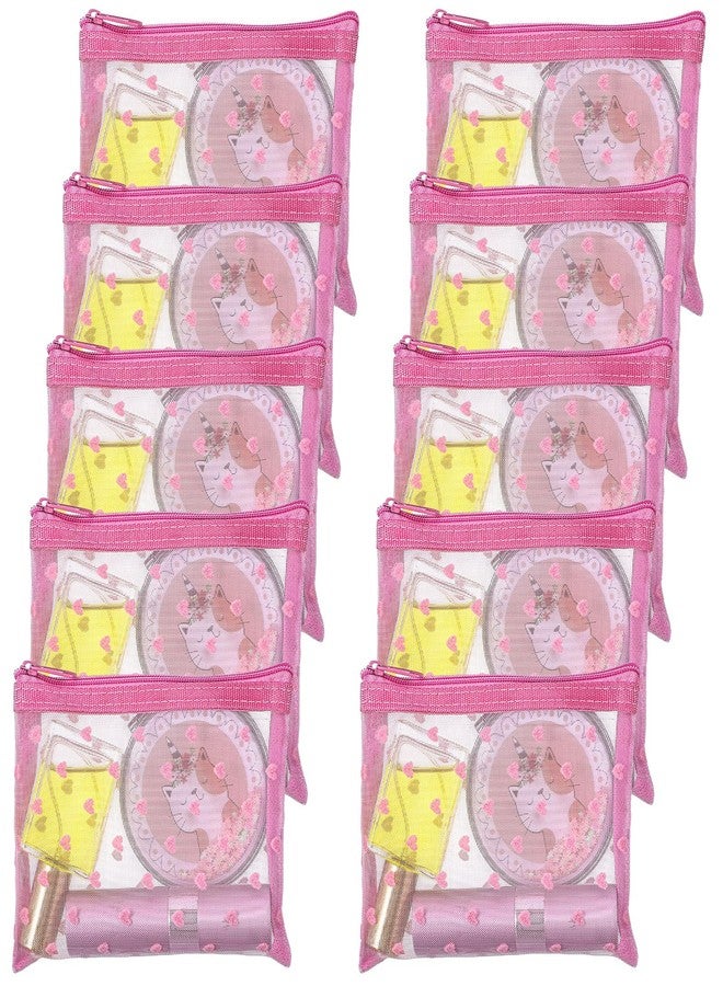 WJIAAA 10pcs Heart Print Cosmetic Bags, 3D Heart Print Makeup Bags Zipper, Mini Mesh Zipper Storage Pouch Small Nylon Organizer Purse Bag for Women Travel Lipstick Office Home Toiletry - Image 1