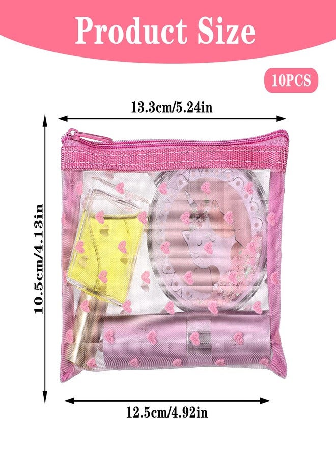 WJIAAA 10pcs Heart Print Cosmetic Bags, 3D Heart Print Makeup Bags Zipper, Mini Mesh Zipper Storage Pouch Small Nylon Organizer Purse Bag for Women Travel Lipstick Office Home Toiletry - Image 2