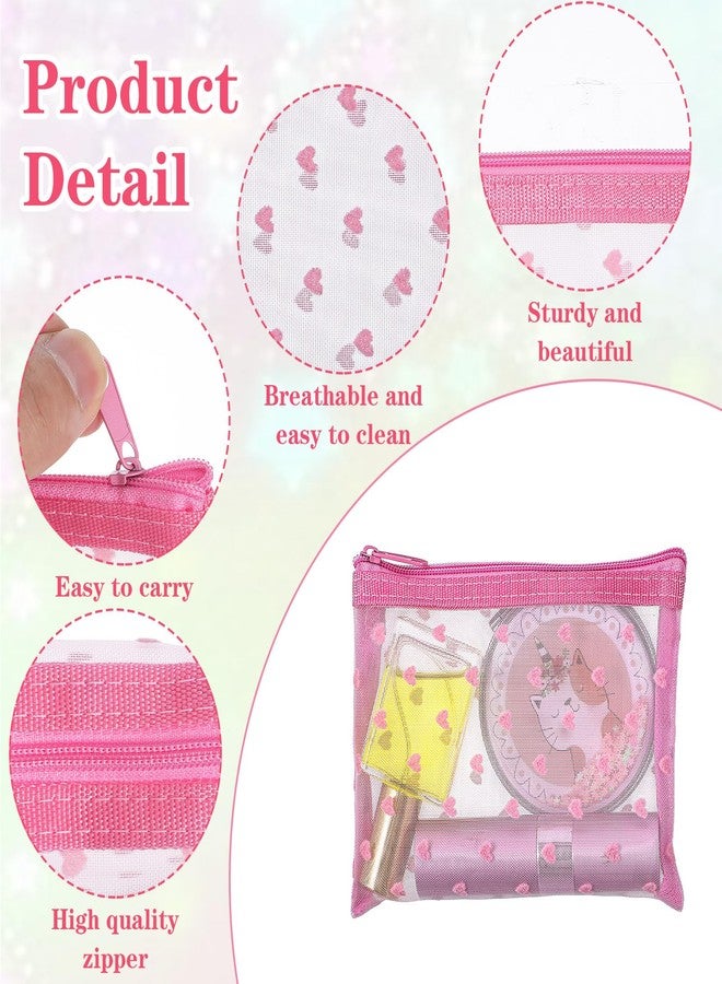 WJIAAA 10pcs Heart Print Cosmetic Bags, 3D Heart Print Makeup Bags Zipper, Mini Mesh Zipper Storage Pouch Small Nylon Organizer Purse Bag for Women Travel Lipstick Office Home Toiletry - Image 3