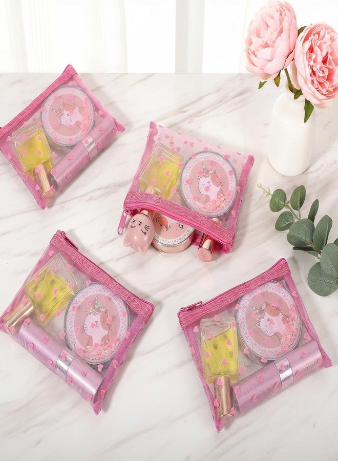 WJIAAA 10pcs Heart Print Cosmetic Bags, 3D Heart Print Makeup Bags Zipper, Mini Mesh Zipper Storage Pouch Small Nylon Organizer Purse Bag for Women Travel Lipstick Office Home Toiletry - Image 4