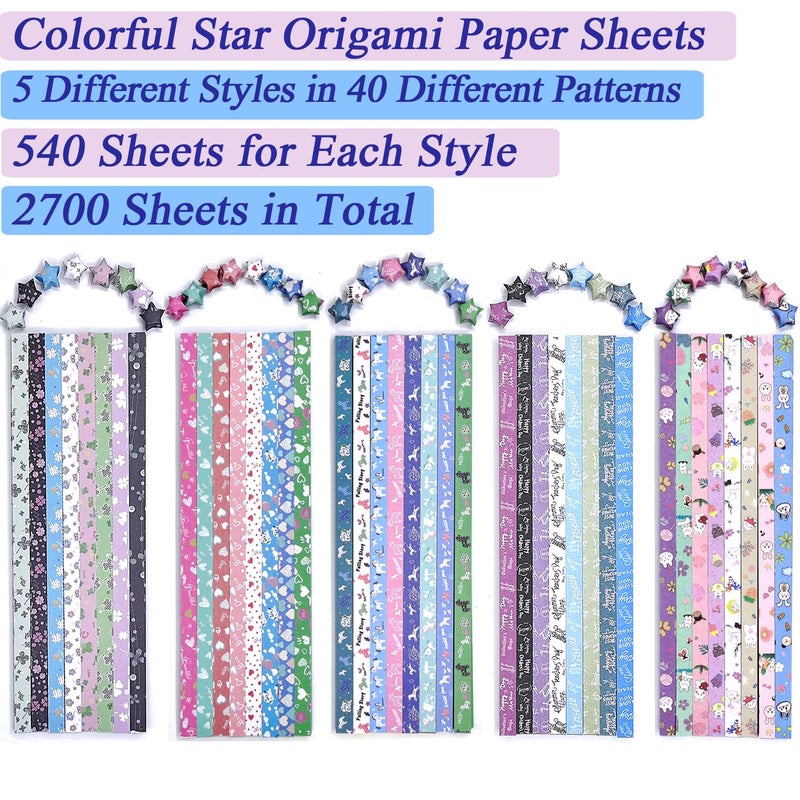 Unixing 2700 Sheets Origami Star Paper Strips, 40 Colors Star Origami Paper Lucky Stars Paper Strip for Handmade Gift, Party Decoration, Crafts Decoration - Image 2
