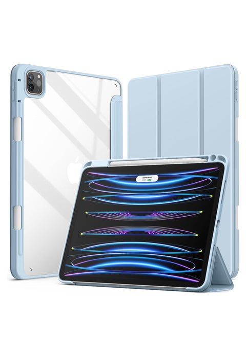 Compatible with Cover for 11 Inch iPad Pro (M4) 2024 with Pen Holder, Shockproof Smart Case Cover with Transparent Back Case, Protective Case (Light Blue)