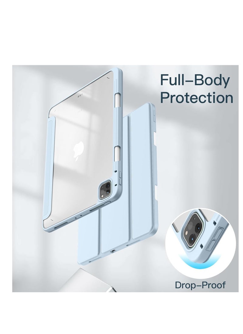 Compatible with Cover for 11 Inch iPad Pro (M4) 2024 with Pen Holder, Shockproof Smart Case Cover with Transparent Back Case, Protective Case (Light Blue)