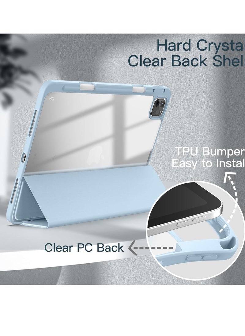 Compatible with Cover for 11 Inch iPad Pro (M4) 2024 with Pen Holder, Shockproof Smart Case Cover with Transparent Back Case, Protective Case (Light Blue)