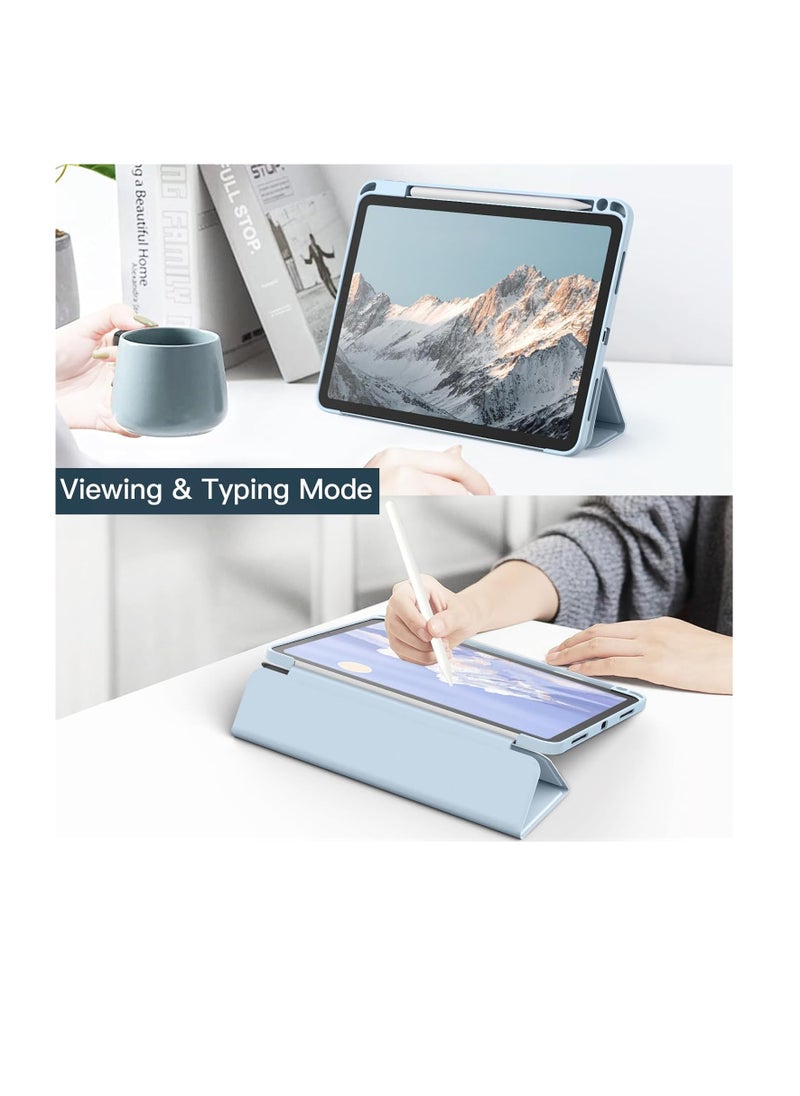 Compatible with Cover for 11 Inch iPad Pro (M4) 2024 with Pen Holder, Shockproof Smart Case Cover with Transparent Back Case, Protective Case (Light Blue)