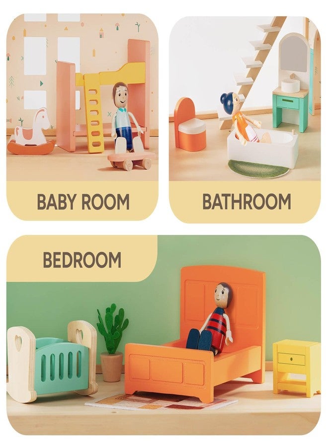 Giant bean 26 Pcs Large Wooden Dollhouse Furniture 5 Set for Kitchen, Living Room, Bedroom, Bathroom, Babyroom, Candy Dollhouse Accessories & Furniture Toy for Girls Boys Kids 3+ - Image 5