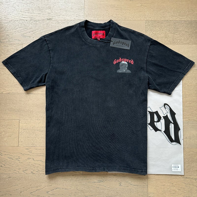 2025 Cross-border Summer New American Style Loose Street Retro T-shirt Fashion Brand Short-sleeved GODSPEED Digital Printing - Image 1
