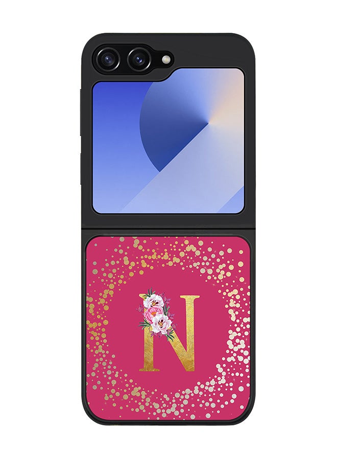 Stylizedd Rugged Black edge case for Samsung Galaxy Z Flip7 FE, Slim fit Case Cover - Custom Monogram Initial Letter Floral Pattern Alphabet - N ( Deep Pink Rose ) - Image 1