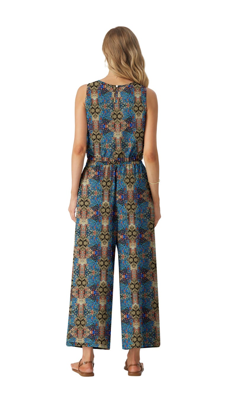 GRECERELLE 2 Piece Lounge Set Women Summer Resort Wear for Women 2026 Sleeveless Crop Top Wide Leg Pants Sweat Set FP-Color Blue Paisley-S - Image 3