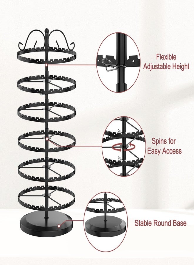 MODOWEY 6 Tier Rotating Earring Holder Organizer Stand, Adjustable Metal Display Tree Rack for Women, 480 Hole and Groove Large Storage for Pierced Stud Dangle Hoop, Compact for Small Dresser, Black - Image 3
