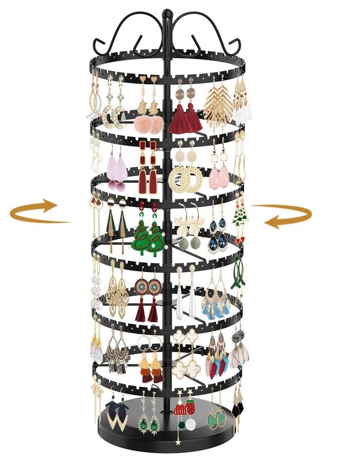 MODOWEY 6 Tier Rotating Earring Holder Organizer Stand, Adjustable Metal Display Tree Rack for Women, 480 Hole and Groove Large Storage for Pierced Stud Dangle Hoop, Compact for Small Dresser, Black - Image 1