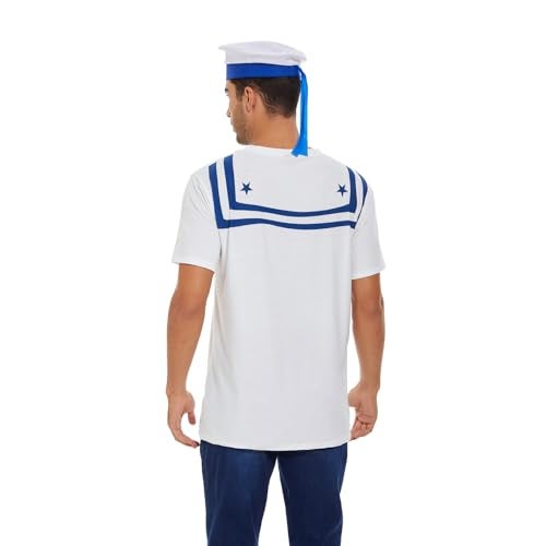 Vegove Funny Men Sailor T-Shirt with Hat, 3D Navy Collar Tee Shirts Set, Halloween Nautical Cruise Yacht Rock Party Themed Outfit (Large) - Image 4