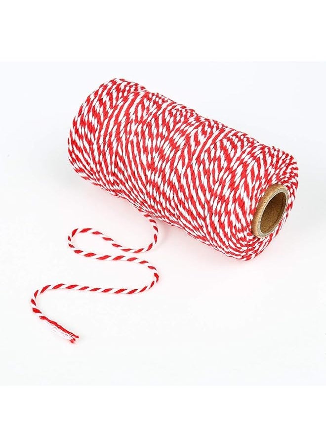 The Bros 100m Red and White String Twine String 2mm Butcher String Cotton Decorative Jute Twine Rope for Gift Wrapping Gardening Baking Butchers DIY Crafts and Handmade Arts  - Image 1