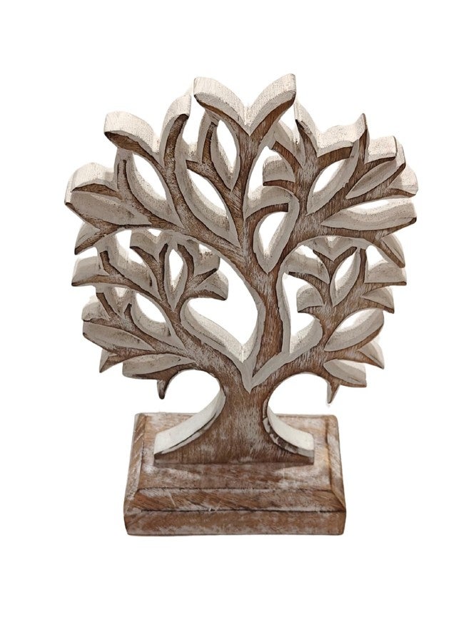 VANIYA CRAFTS ديكور شجرة الحياة الخشبية من VANIYA CRAFTS® - تمثال منحوت يدويًا لتزيين المنزل، غرفة المعيشة، غرفة النوم، مكتب العمل، أو عرض الرف (أبيض عتيق) - Image 4