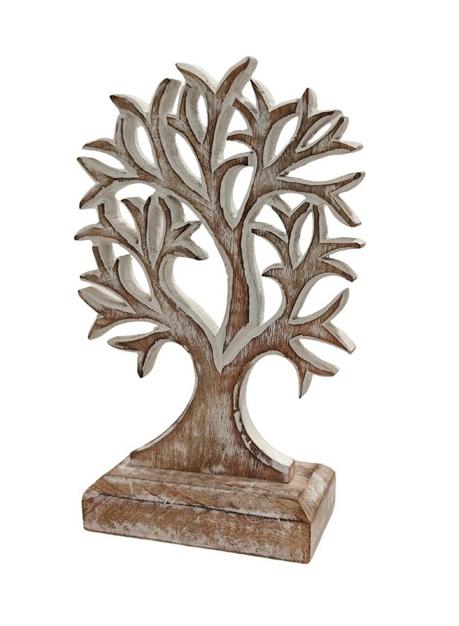 VANIYA CRAFTS ديكور شجرة الحياة الخشبية من VANIYA CRAFTS® - تمثال منحوت يدويًا لتزيين المنزل، غرفة المعيشة، غرفة النوم، مكتب العمل، أو عرض الرف (أبيض عتيق) - Image 2