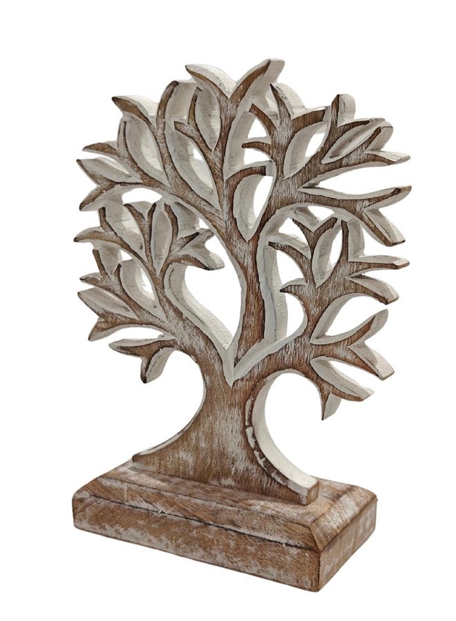VANIYA CRAFTS ديكور شجرة الحياة الخشبية من VANIYA CRAFTS® - تمثال منحوت يدويًا لتزيين المنزل، غرفة المعيشة، غرفة النوم، مكتب العمل، أو عرض الرف (أبيض عتيق) - Image 5