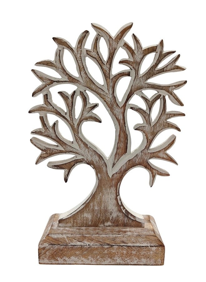 VANIYA CRAFTS ديكور شجرة الحياة الخشبية من VANIYA CRAFTS® - تمثال منحوت يدويًا لتزيين المنزل، غرفة المعيشة، غرفة النوم، مكتب العمل، أو عرض الرف (أبيض عتيق) - Image 1