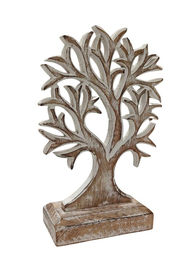 VANIYA CRAFTS ديكور شجرة الحياة الخشبية من VANIYA CRAFTS® - تمثال منحوت يدويًا لتزيين المنزل، غرفة المعيشة، غرفة النوم، مكتب العمل، أو عرض الرف (أبيض عتيق) - Image 3