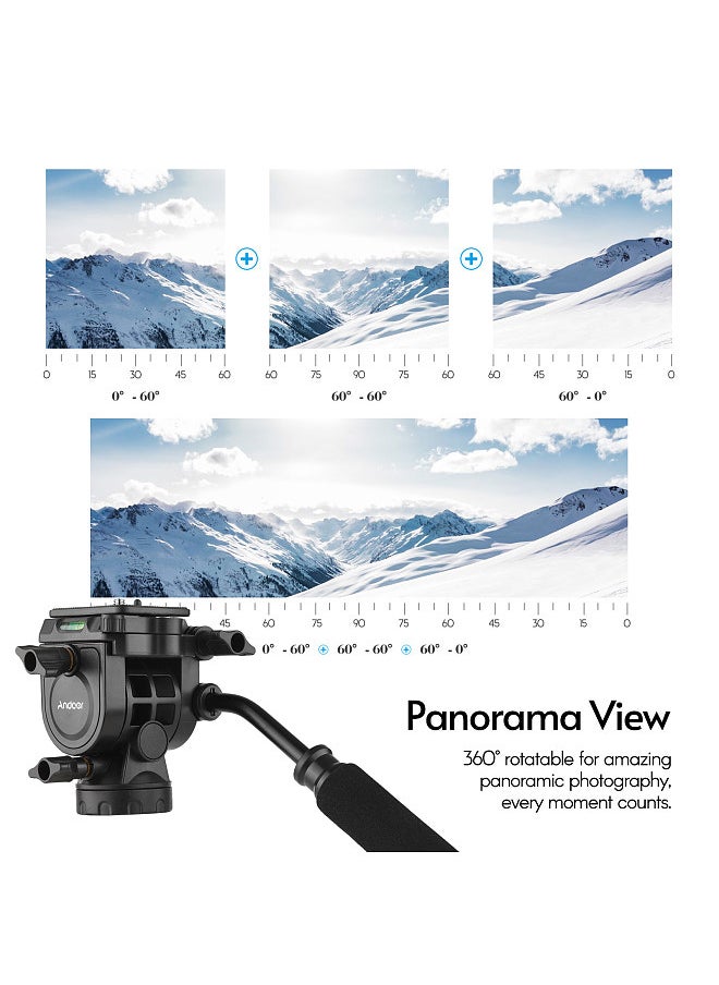 ANDOER Fluid Hydraulic Ball Head Panoramic Photography Max. Load 5KG with Handle for 1/4 inch Screw Camera Camcorder and 3/8 inch Monopod Tripod  - Image 4