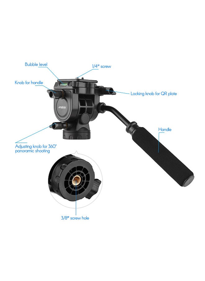 ANDOER Fluid Hydraulic Ball Head Panoramic Photography Max. Load 5KG with Handle for 1/4 inch Screw Camera Camcorder and 3/8 inch Monopod Tripod  - Image 2