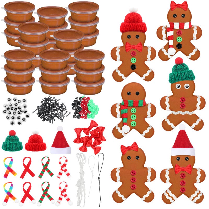 Shappy 24 Pack Christmas Gingerbread DIY Craft 255 Pcs Build Gingerbread Craft Kit Christmas Decoration Air Dry Modeling Clay for Winter Party DIY Gift Indoor Outdoor Holiday Decoration - Image 3