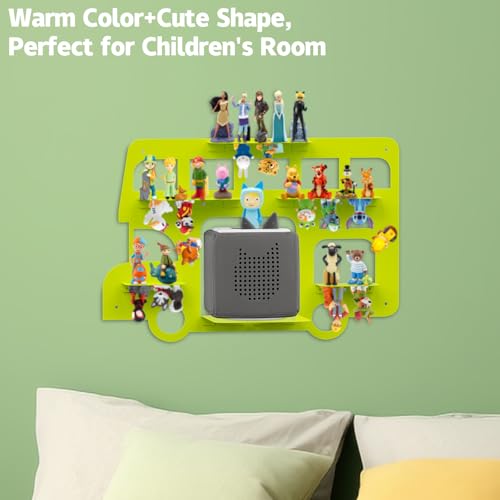 Demao Storage Shelf for Toniebox and Figures, Metal Figure Shelf for Tonies Storage,43x30cm Wall Magnetic Shelves Store Up to 20-30pcs,Metal Display Rack in Children's Room Decoration-Green Bus - Image 5