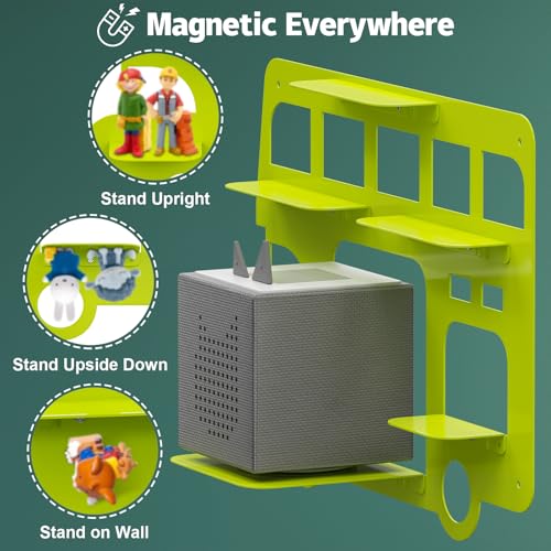 Demao Storage Shelf for Toniebox and Figures, Metal Figure Shelf for Tonies Storage,43x30cm Wall Magnetic Shelves Store Up to 20-30pcs,Metal Display Rack in Children's Room Decoration-Green Bus - Image 3