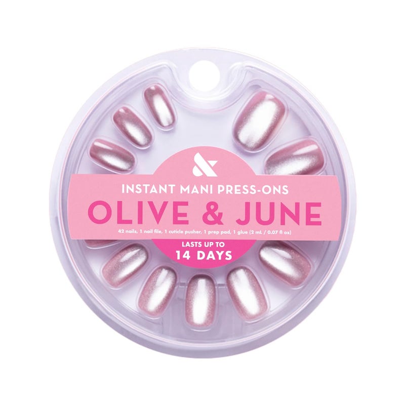 Olive & June أظافر أوليف وجون الفورية القابلة للصق (غراء) | 42 ظفر مزيف، 21 حجم | غير سامة، تدوم طويلاً، مصنوعة من مواد معاد تدويرها بمظهر واقعي | جودة صالون في المنزل | قصيرة، دائرية | مخملية مضاءة بالعالم - Image 1