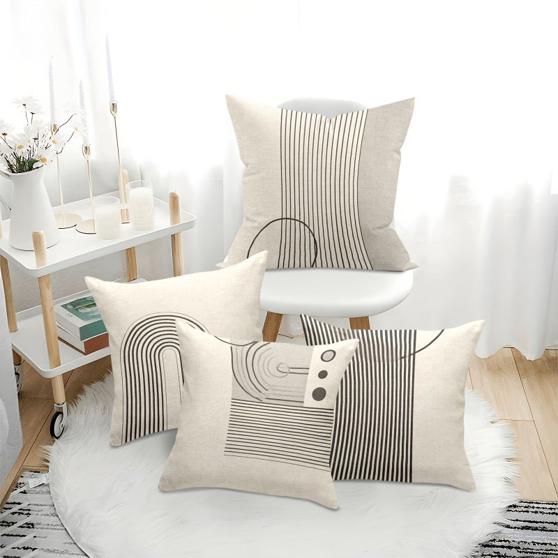4pcs Ultra Soft 2D Abstract Line Pillowcase Set 20x20 Inch Single Sided - Image 2