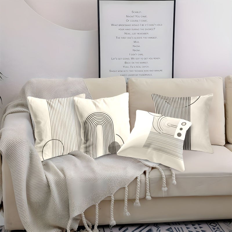 4pcs Ultra Soft 2D Abstract Line Pillowcase Set 20x20 Inch Single Sided - Image 5