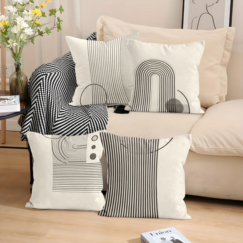 4pcs Ultra Soft 2D Abstract Line Pillowcase Set 20x20 Inch Single Sided - Image 4