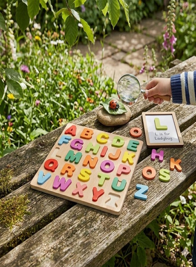 AASHRIT Wooden Alphabet ABC Shapes Puzzles for Kids | ABC Puzzle Board for Toddlers | Preschool Educational Learning Letter Toys, Montessori Sturdy Wooden Construction Puzzle RWA-12 - Image 1