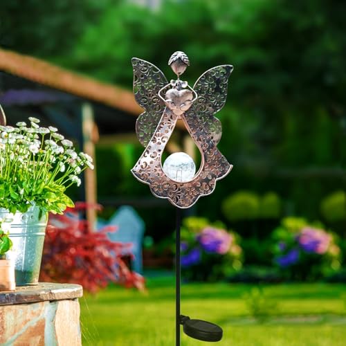 KAIXOXIN LEDs Solar Stake Lights for Garden Metal Warm White, Memorial Gift - Perfect as Remembrance & Sympathy Gifts (Angel-Bronze) (Angel) - Image 3