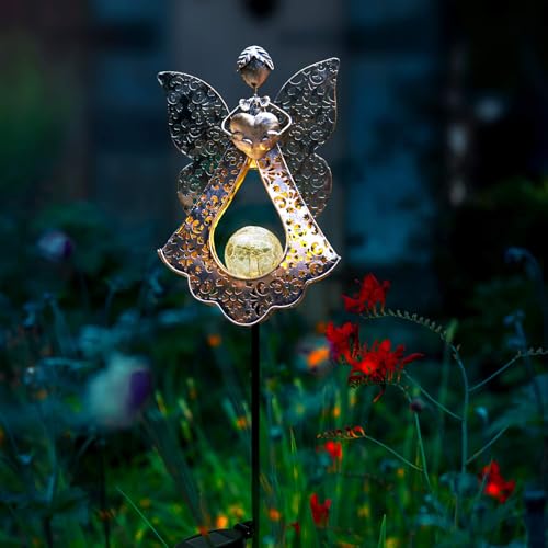 KAIXOXIN LEDs Solar Stake Lights for Garden Metal Warm White, Memorial Gift - Perfect as Remembrance & Sympathy Gifts (Angel-Bronze) (Angel) - Image 4
