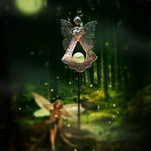 KAIXOXIN LEDs Solar Stake Lights for Garden Metal Warm White, Memorial Gift - Perfect as Remembrance & Sympathy Gifts (Angel-Bronze) (Angel) - Image 5