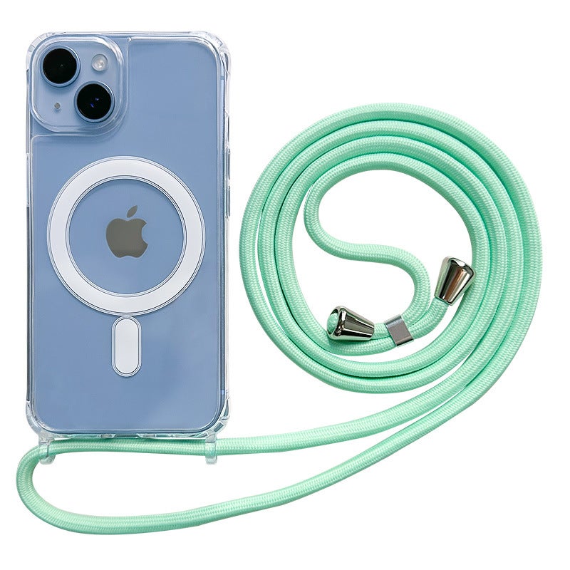 Magnetic suction mobile phone case 13 Apple 14 applicable iphone15 protective case integrated lanyard slung Apple 15 mobile phone case - Image 1