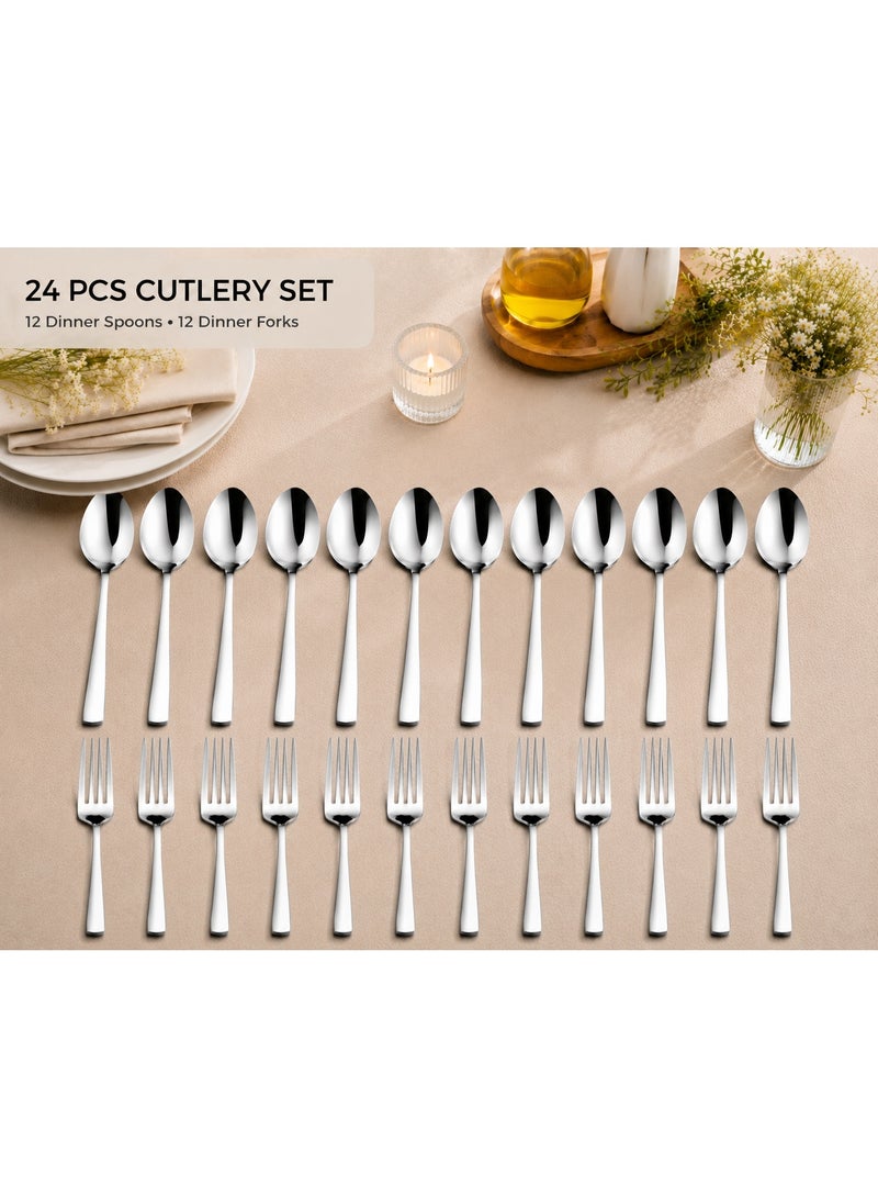 Home auraa 24 PCS Stainless Steel Cutlery Set for home /office /party | 12 Dinner Spoons, 12 Dinner Forks,| Mirror Finish | Rust Resistant - Image 2