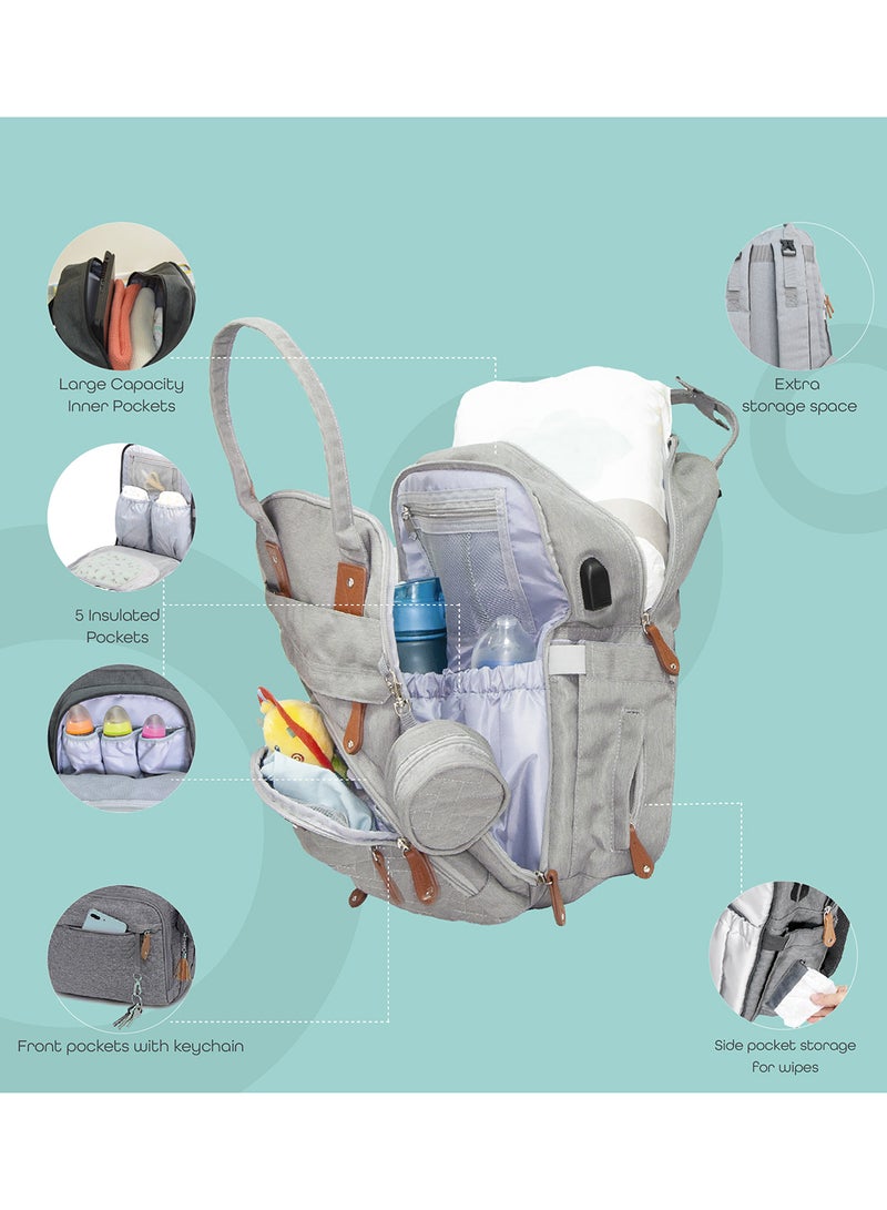 إسكدنيا حقيبة ظهر كاري مي للحفاضات مع حافظة للهاية - رمادي - Image 3